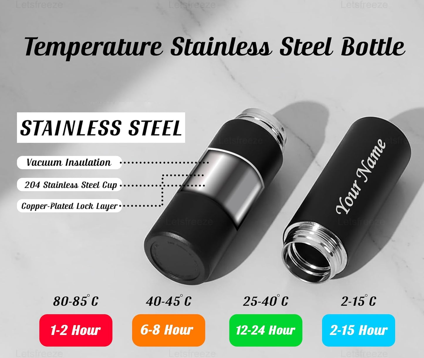 Temperature Display Water Bottle 500ml | Personalized Name Stainless Steel