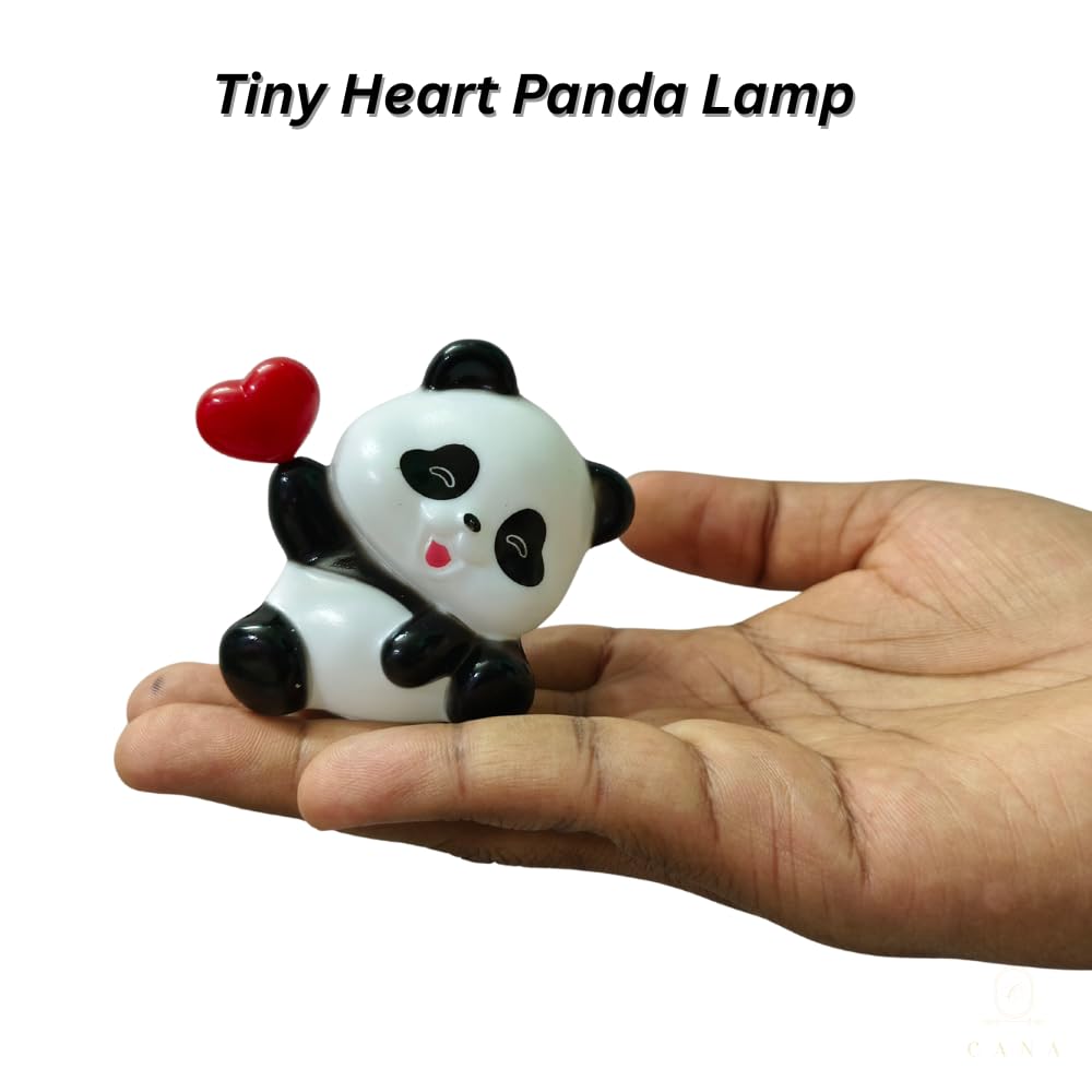 Cute Tiny Panda LED Night Light with Red Heart (Small Size & Weightless Plastic)