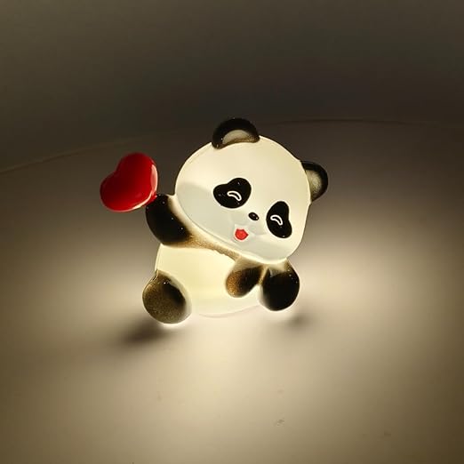 Cute Tiny Panda LED Night Light with Red Heart (Small Size & Weightless Plastic)