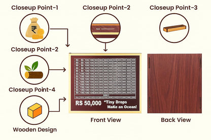 Wooden 50k Money Saving Box with chart