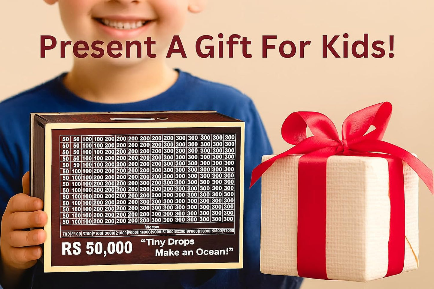 Wooden 50k Money Saving Box with chart