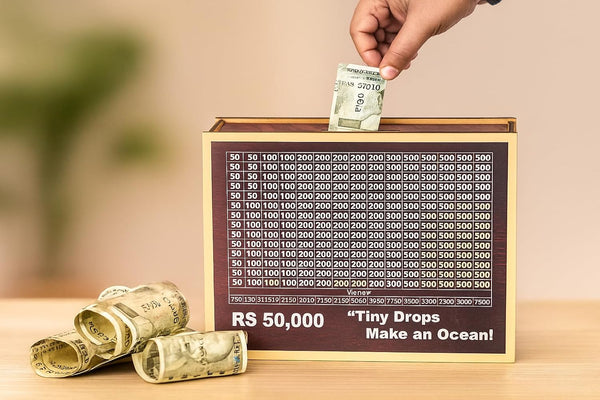 Wooden 50k Money Saving Box with chart