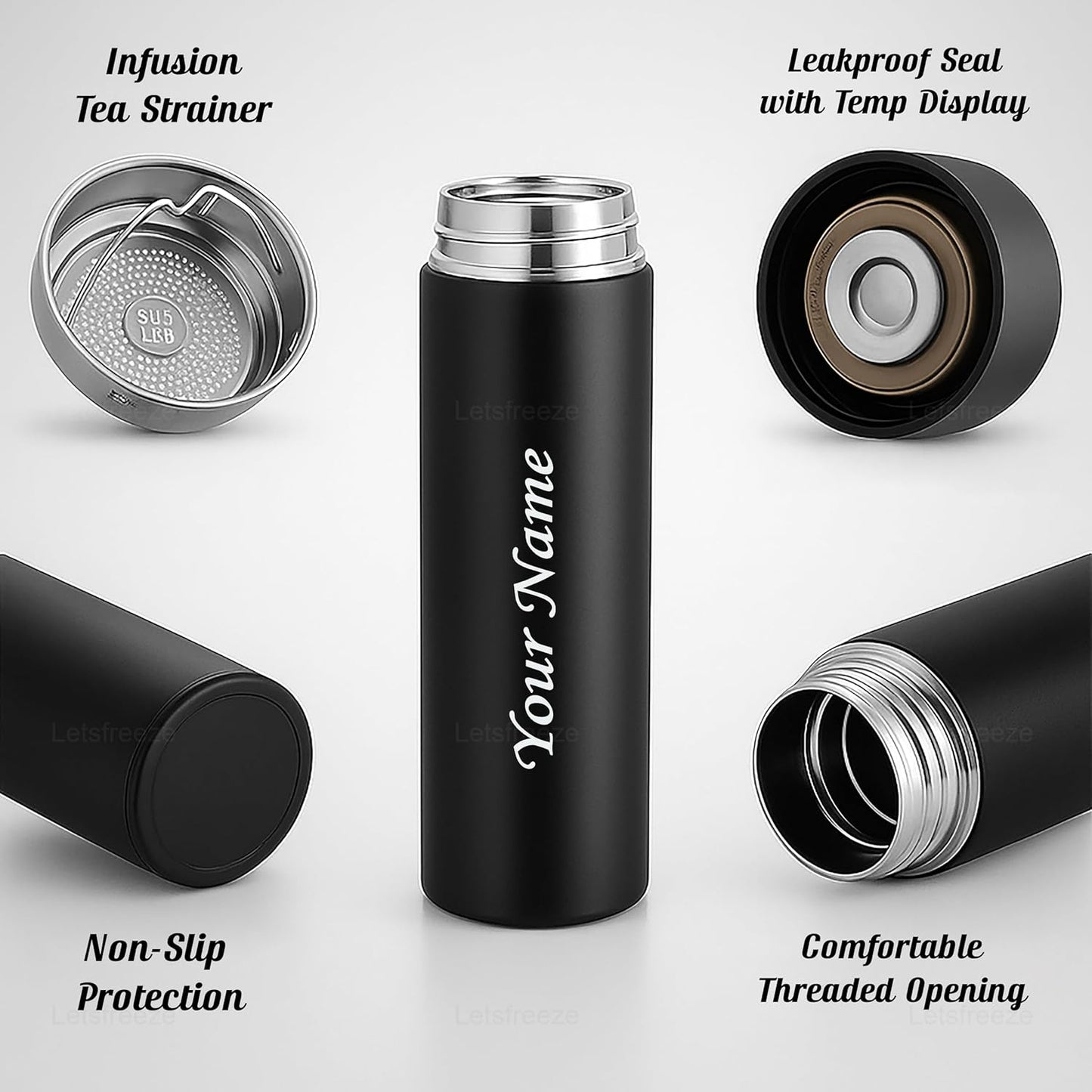 Temperature Display Water Bottle 500ml | Personalized Name Stainless Steel