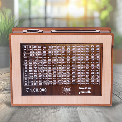 Wooden 1 Lakh Savings Box with Chart