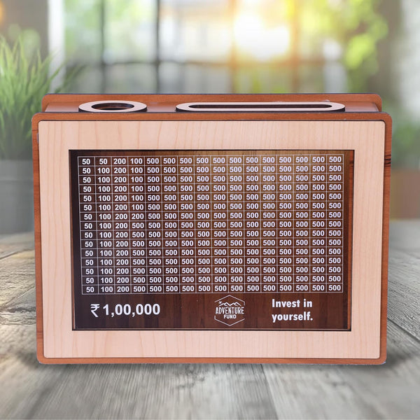 Wooden 1 Lakh Savings Box with Chart