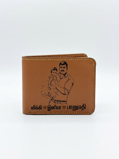 3.Customized Sketch Engraved Wallet with Your Image and Name